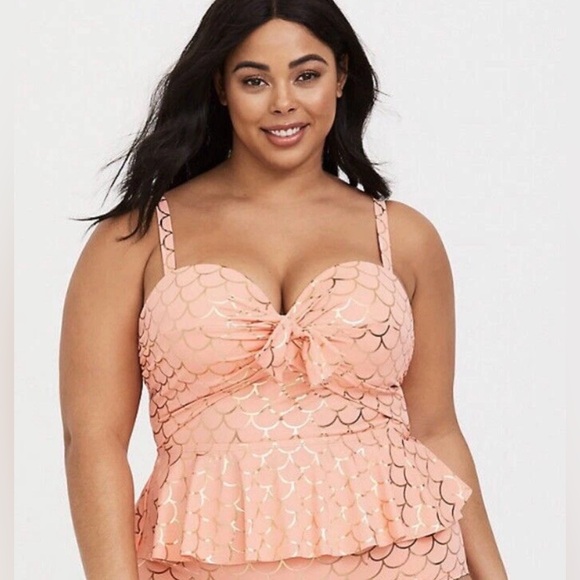 torrid Other - Torrid Mermaid Tie Front Underwire Peplum Midkini 00F (10/F Cup Size) Coral Gold